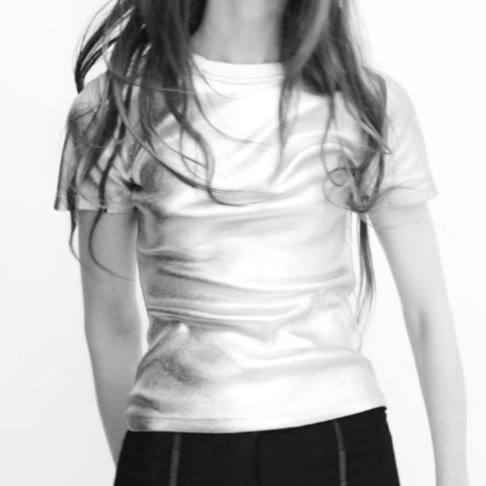 ZARA FOIL RIB T-SHIRT 0/0085/829/808/03 Silver Metallic Size M nwot